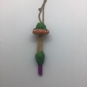 Toadstool Green Frog Mushroom dyed quartz crystal amethyst necklace